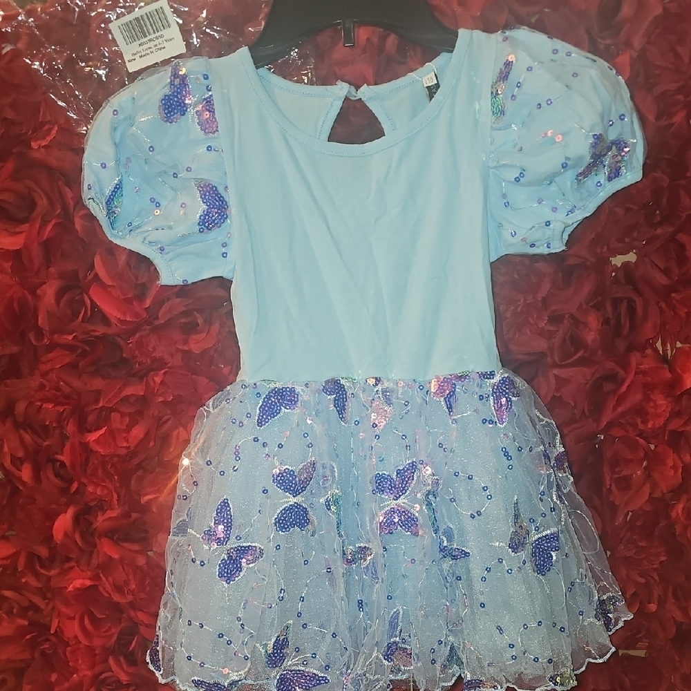Ibtom Castle NWT Girls Butterfly Sequin Design Dress Size 6-7 Years